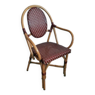 Vintage Parisian bistro armchair in rattan/bamboo and woven nylon.