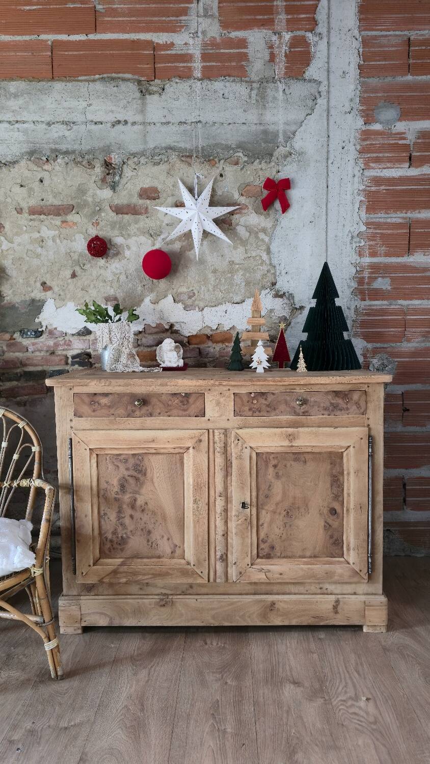 Buffet rare en ronce d'orme et chêne