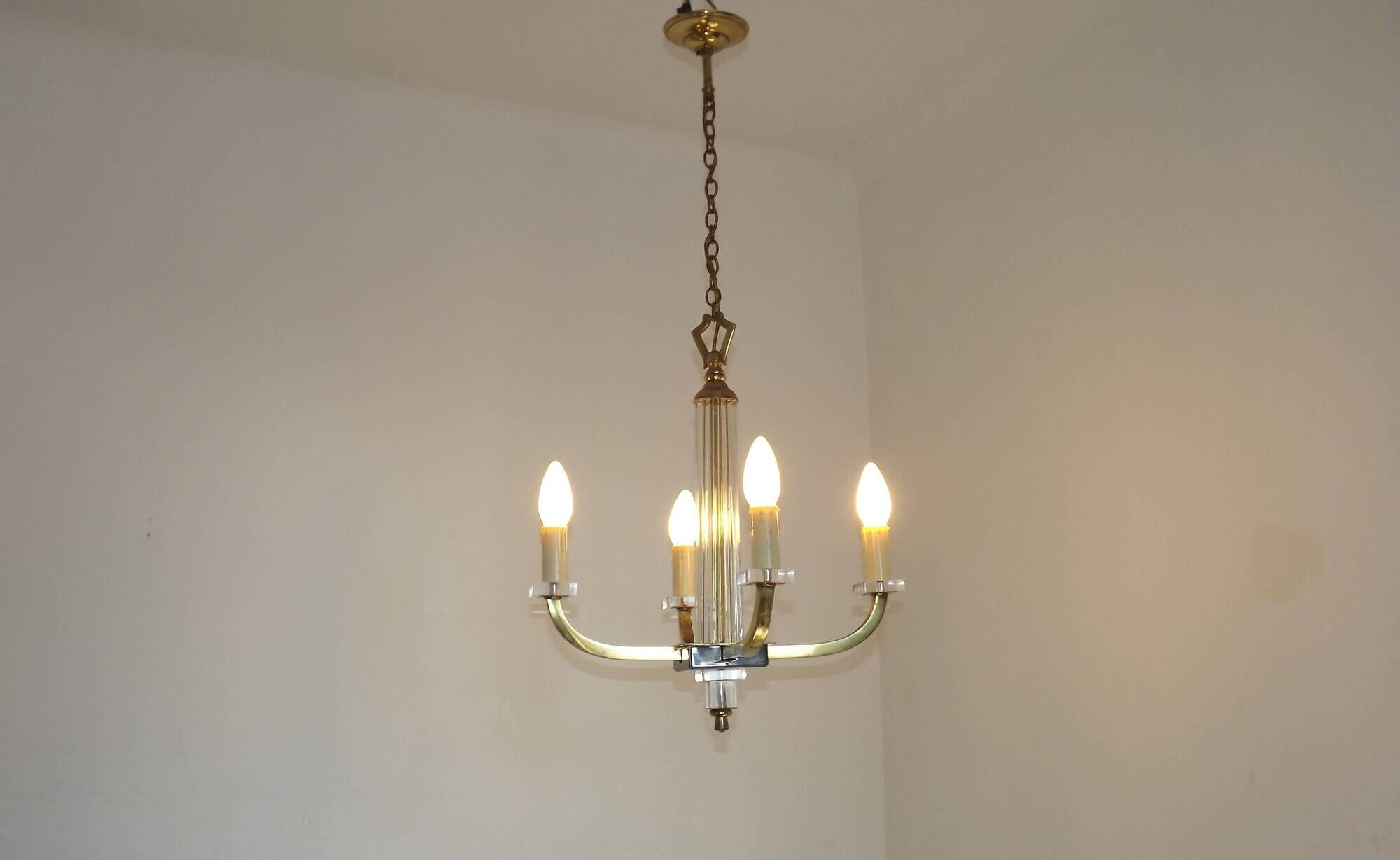 French Mid-Century / 1960s 4 Light Chandelier In The Style of Jacques Adnet