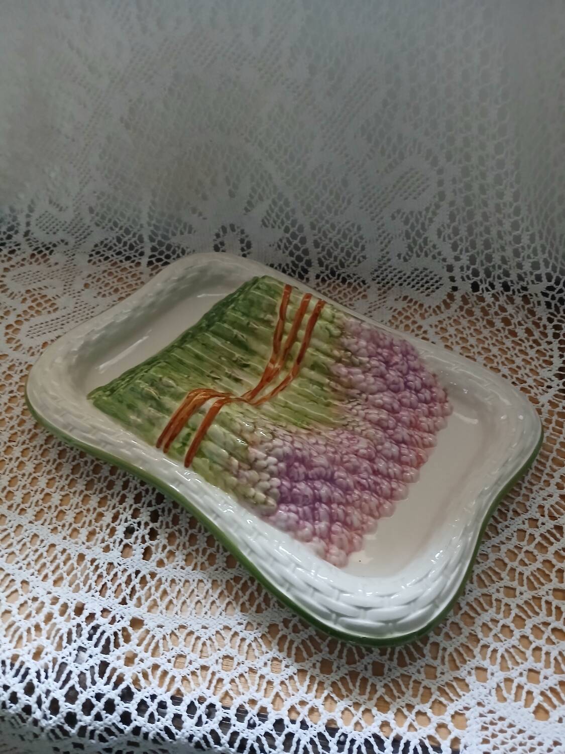 Large antique Barbotine/asparagus platter