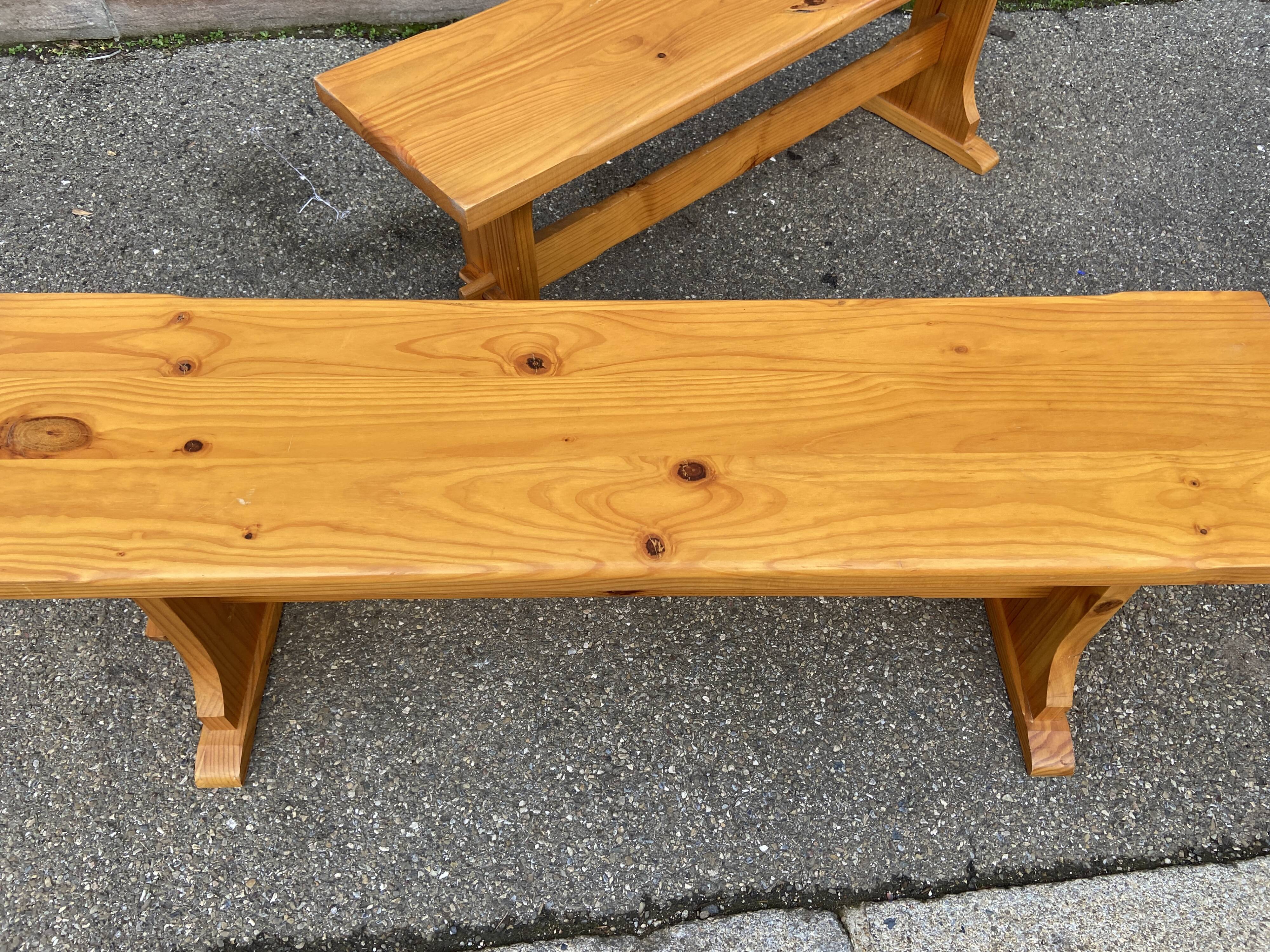 Vintage Scandinavian pine dining set, 1980s table and benches