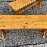 Vintage Scandinavian pine dining set, 1980s table and benches