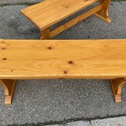 Vintage Scandinavian pine dining set, 1980s table and benches