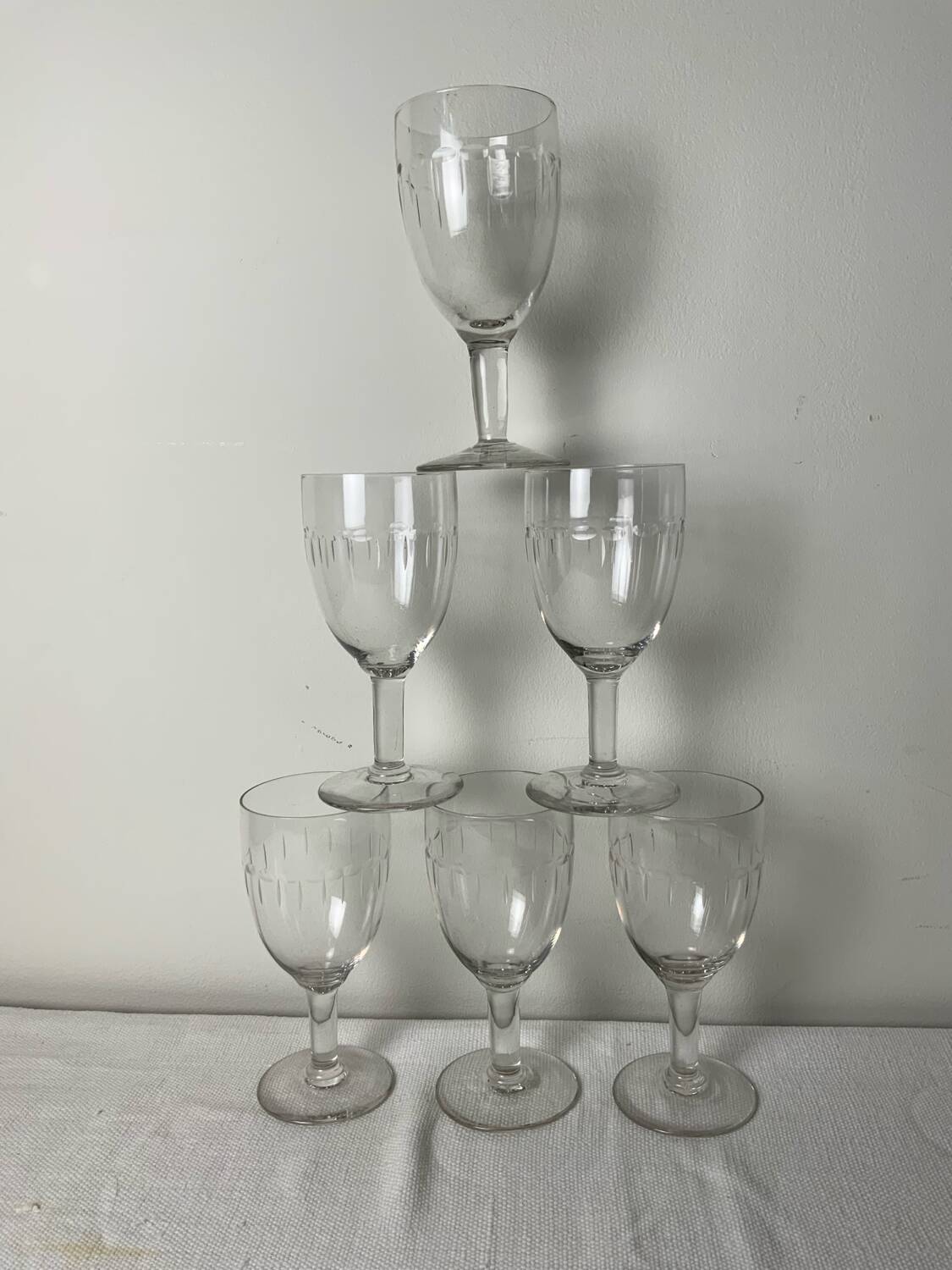 6 antique stemmed glasses