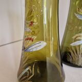 Pair of Enameled Glass Vases with Dragonflies. Unsigned Legras