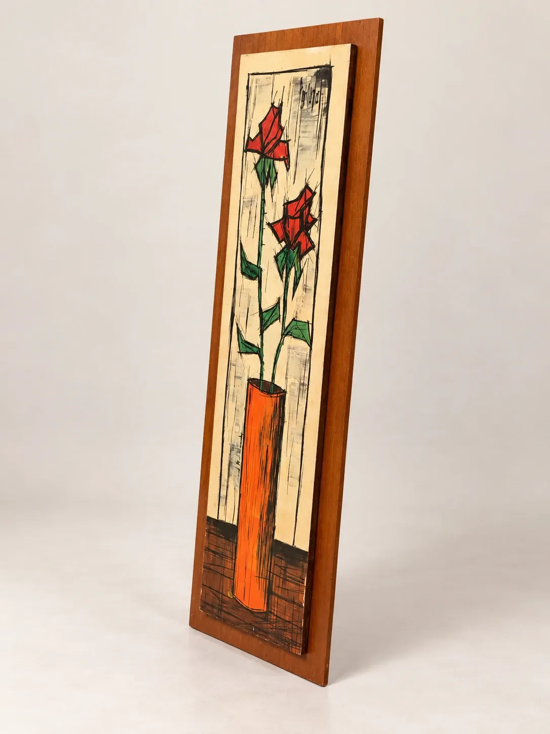 Vintage decorative panel with red flowers – 1960s-1970s