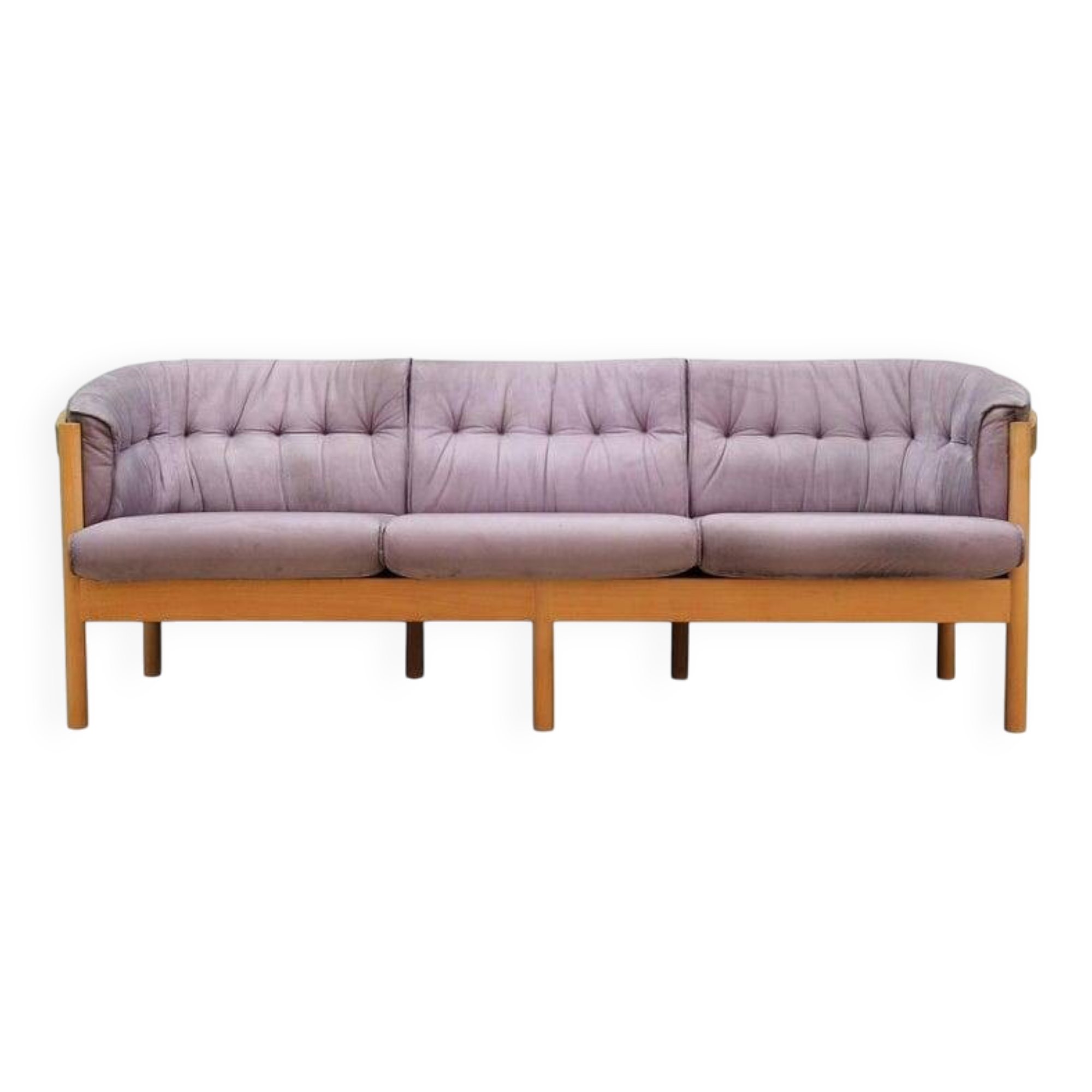 Canapé en velours lilas, design danois, années 1970, production : Danemark