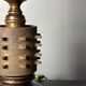 Brutalist wood turned and cast iron large table lamp, 1960s