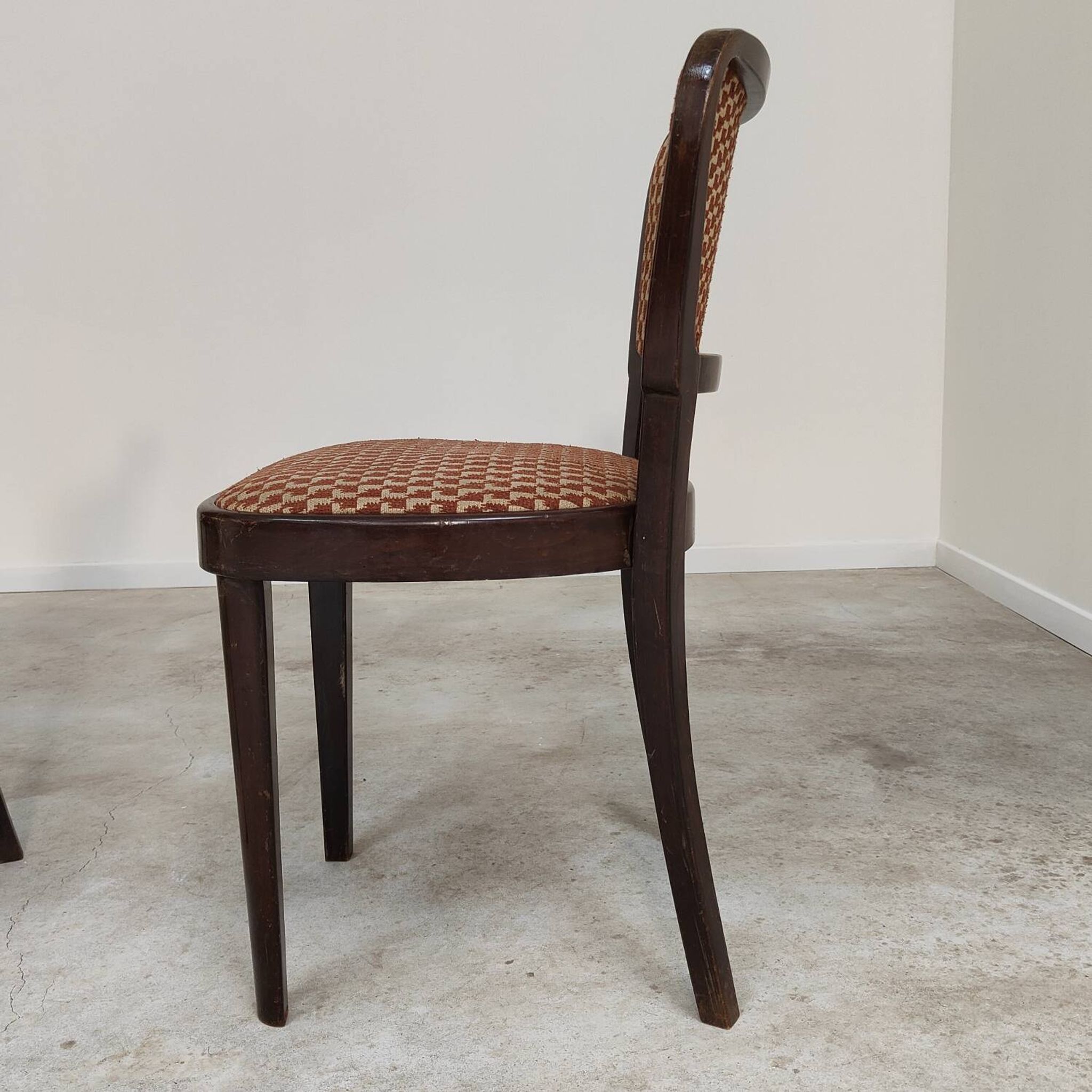 Lot de 4 chaises Thonet art déco 1930, tissu et noyer