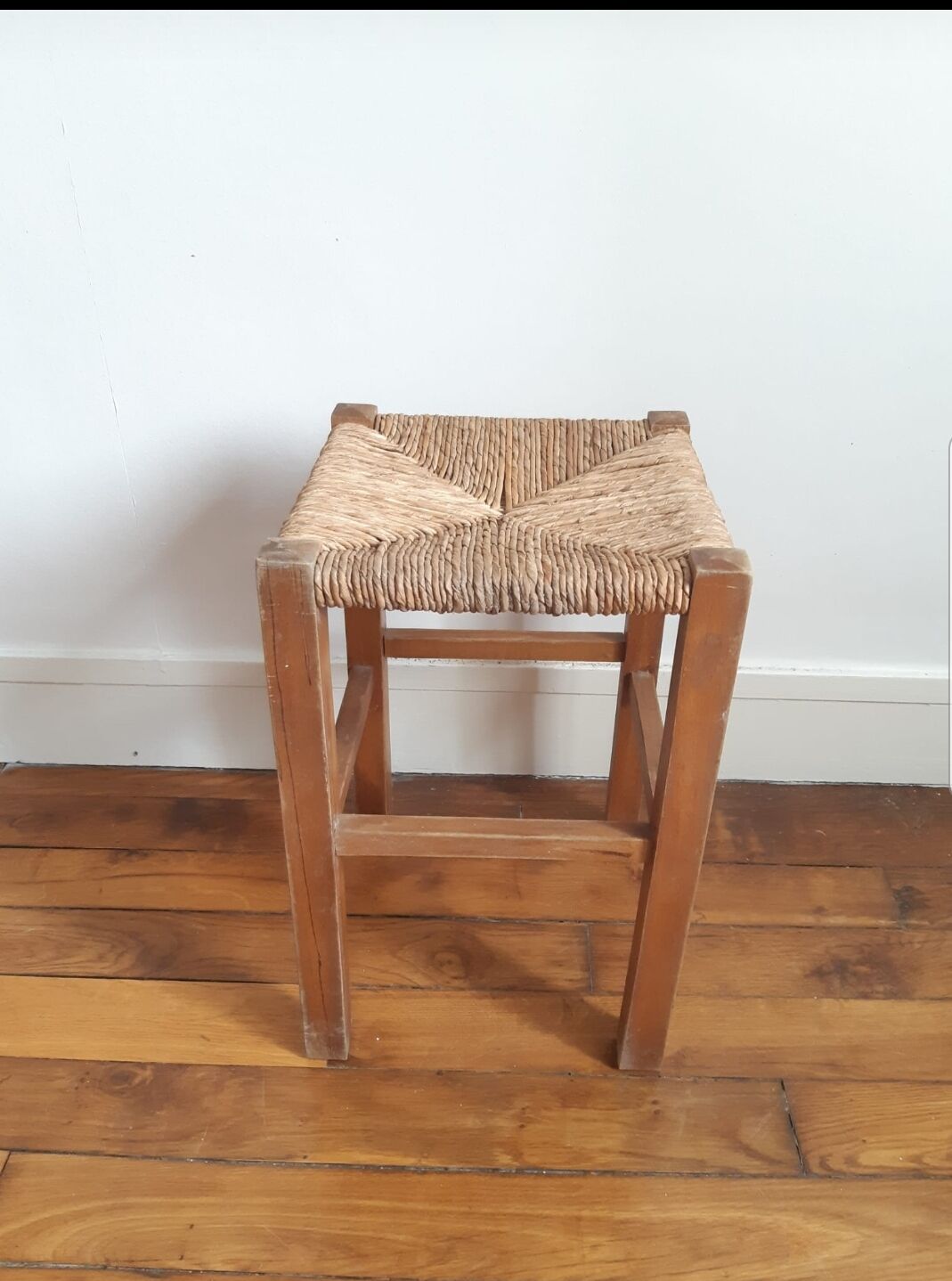 Wooden and straw stool