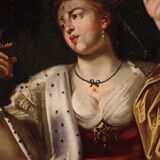 Tableau ancien du XVIIIe siècle, Dame au perroquet