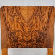 Set of six Art Deco dining chairs in walnut root veneer, 1940s.