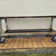Metal industrial table on wheels, mid-20th century