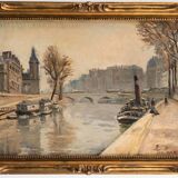 Painting of Paris on the banks of the Seine by Iwoa Haguinoya around 1920