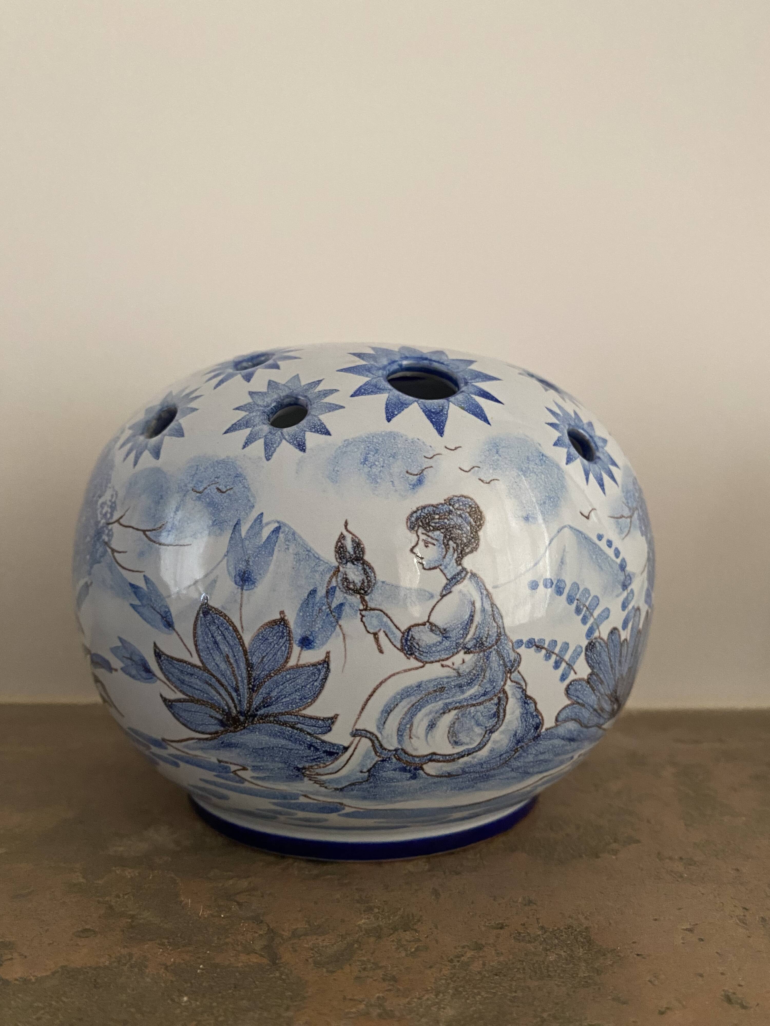 Nevers earthenware flower vase by A. Montagnon