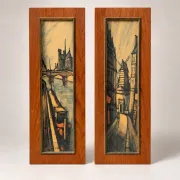 Set of 2 vintage paintings – Views of Paris – Wooden frames