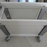 "Space Age" coffee table in white lacquered steel. Double tops. France, Circa