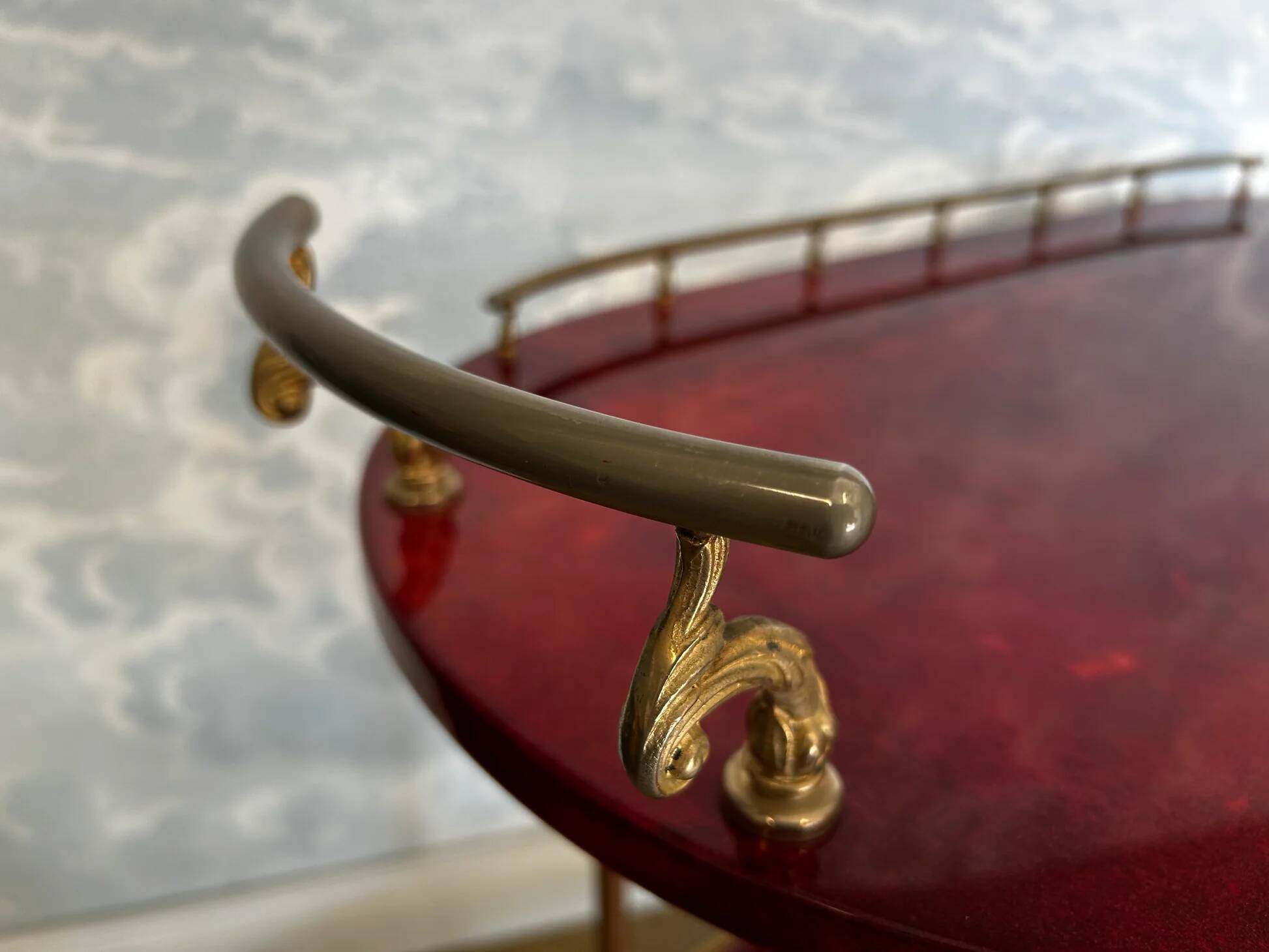 Cherry-red bar cart by Aldo Tura, Italy, 1960s, Hollywood Regency