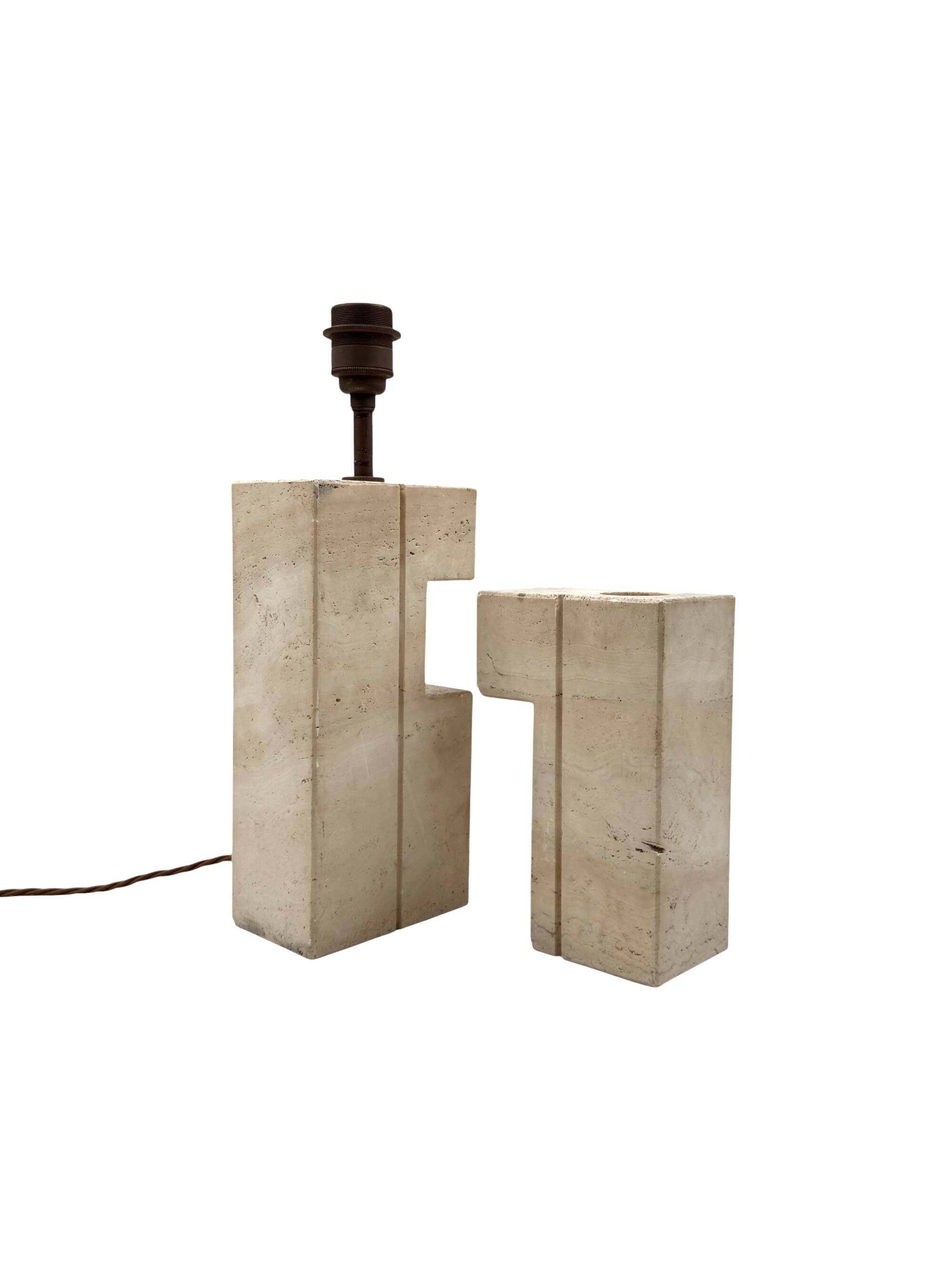 Mid-century modern travertine table lamp, Nucleo Sormani Italy 1960s