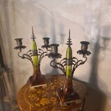 pair of antique Austrian bronze candlesticks, Art Nouveau style,