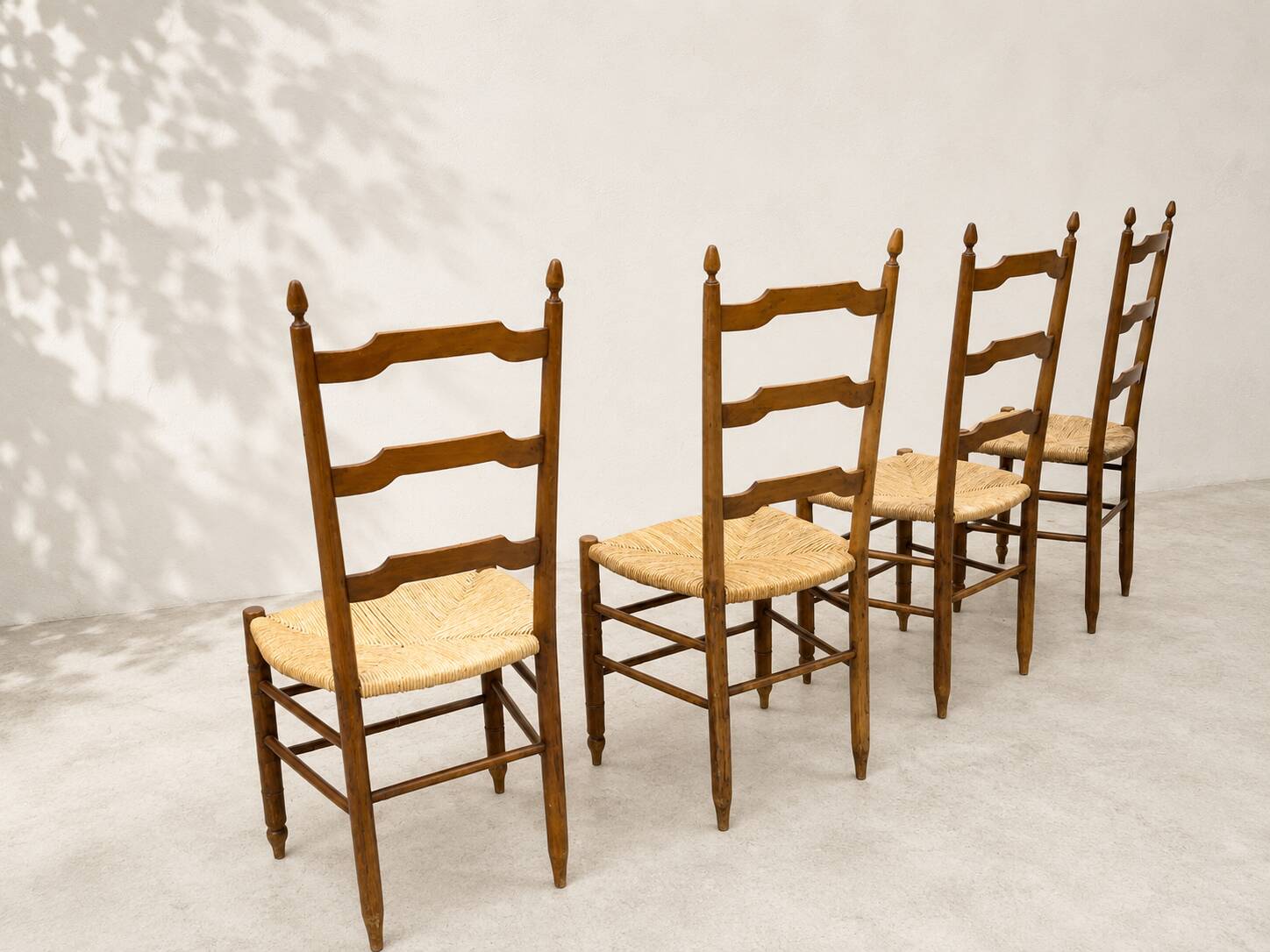 Set of 4 rustic straw chairs in solid wood – France, 1950s-19