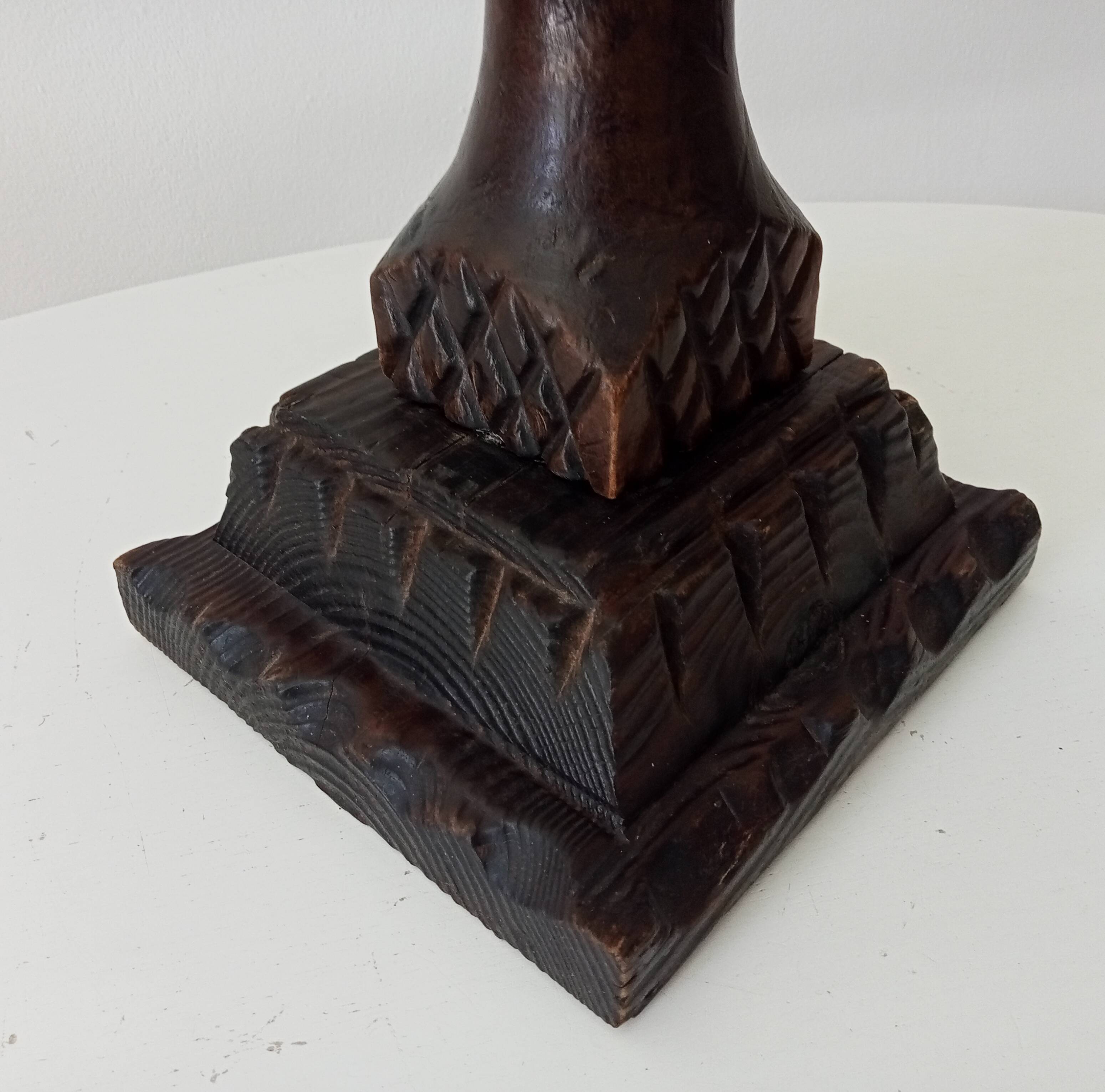 Vintage carved wooden pedestal ashtray
