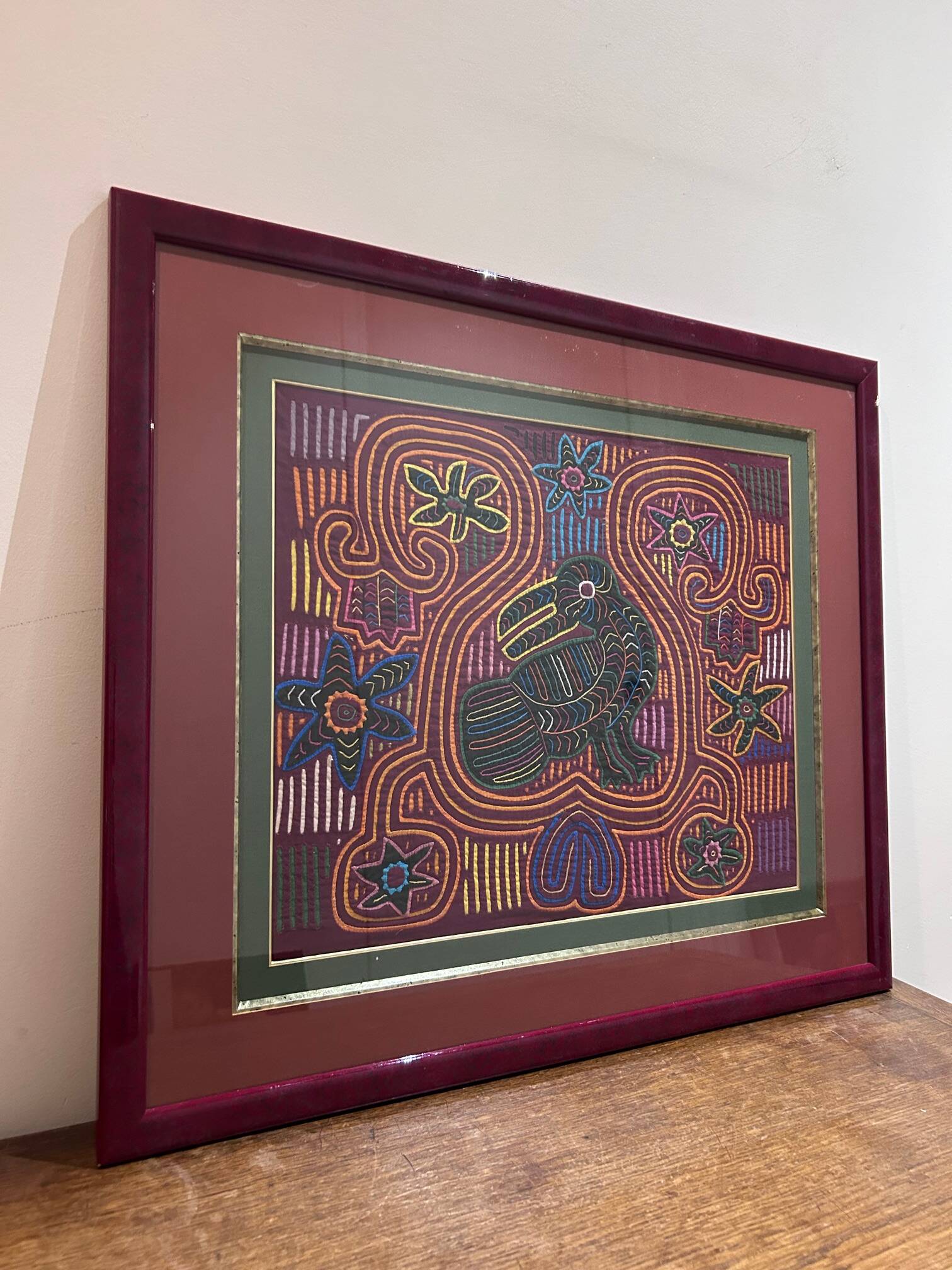 vintage tapestry framed under glass