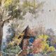 Tableau Aquarelle "La cabane dans le jardin" fin XIX° siècle