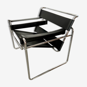 Ancien fauteuil en cuir et métal Wassily design Marcel Breuer B3 Annee 70/80 Italy vintage