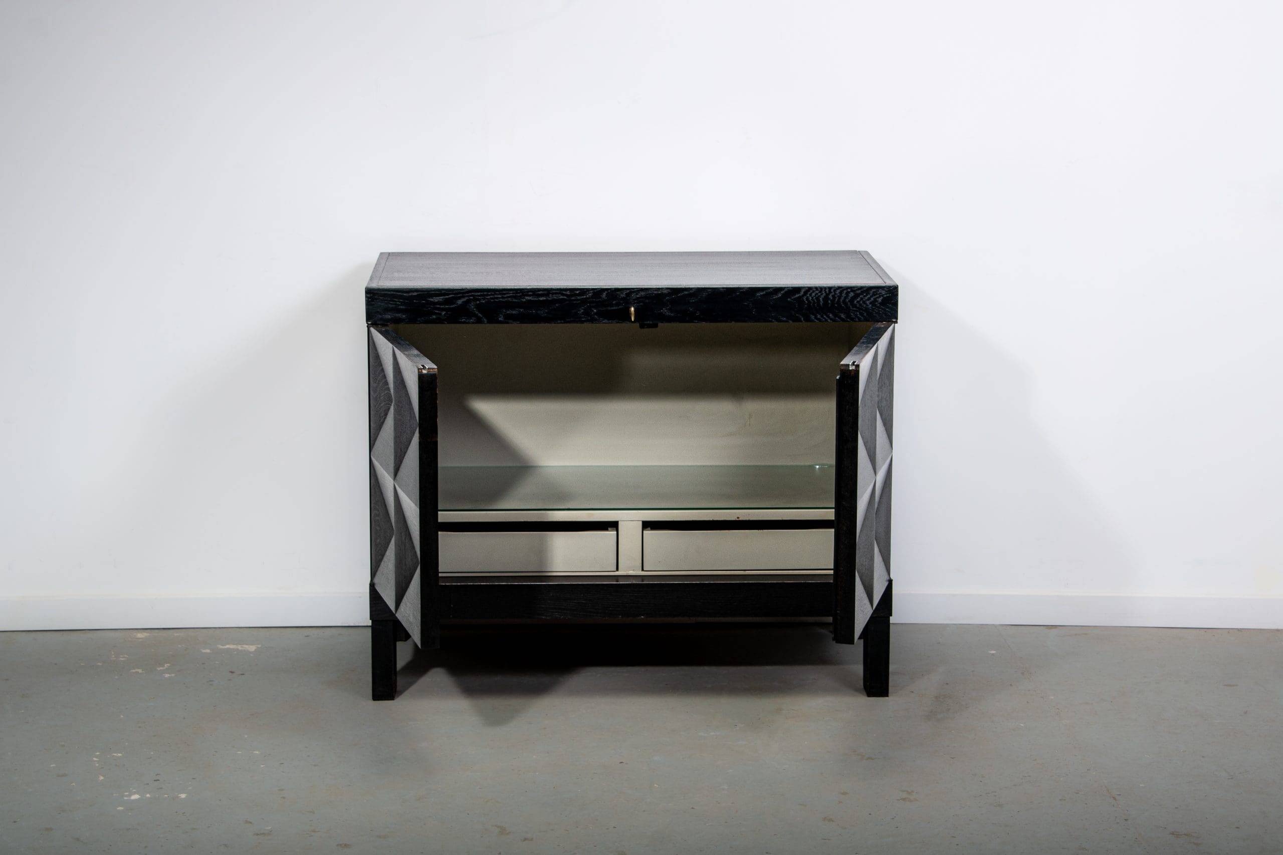 Ebonized brutalist bar cabinet by J. Batenburg for MI Belgium, 1960s