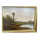 Oil painting of a riverside signed EM