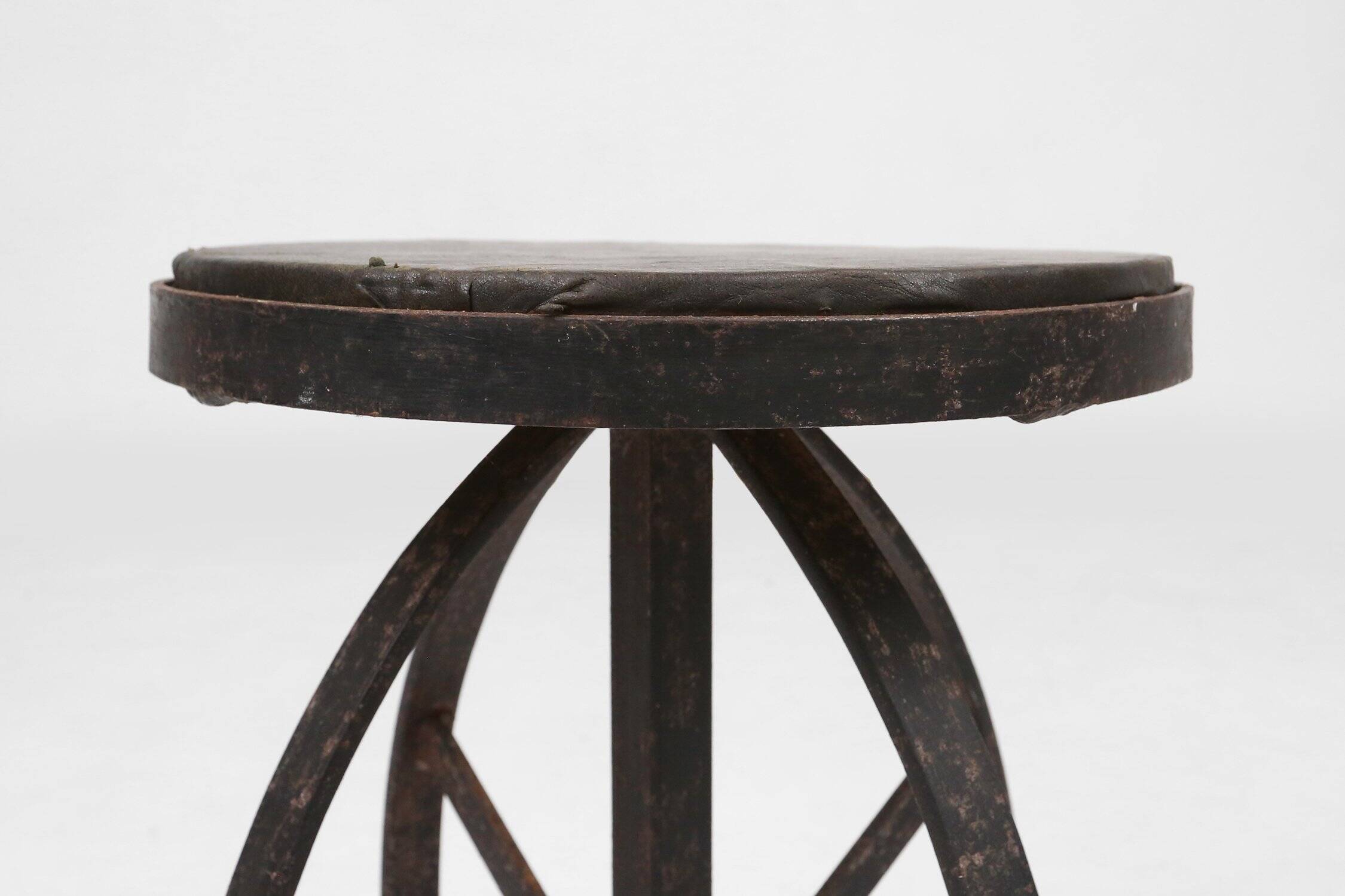 Industrial Black Metal Stool with Frame, France  1920s
