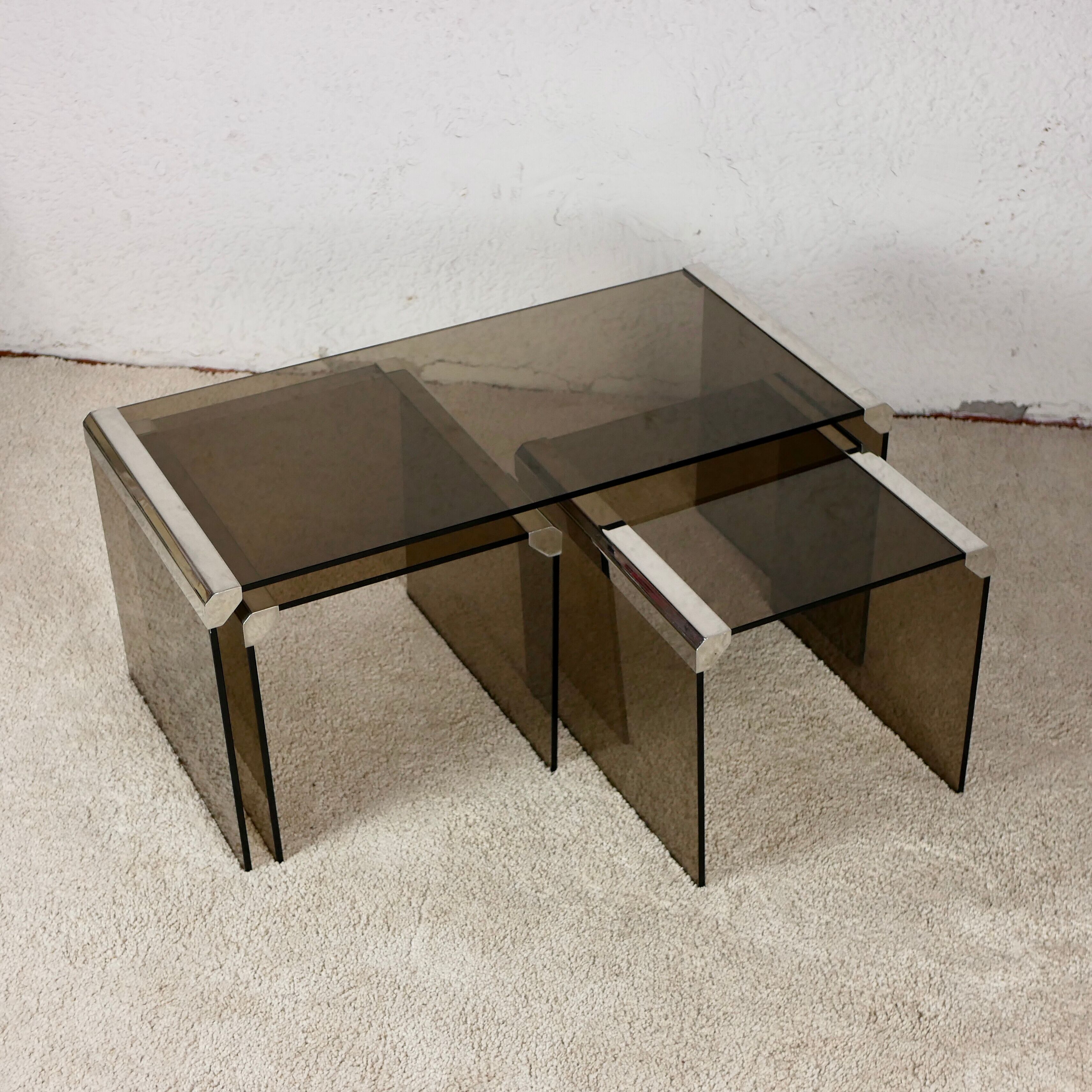 Nesting tables smoked glass by Gallotti & Radice