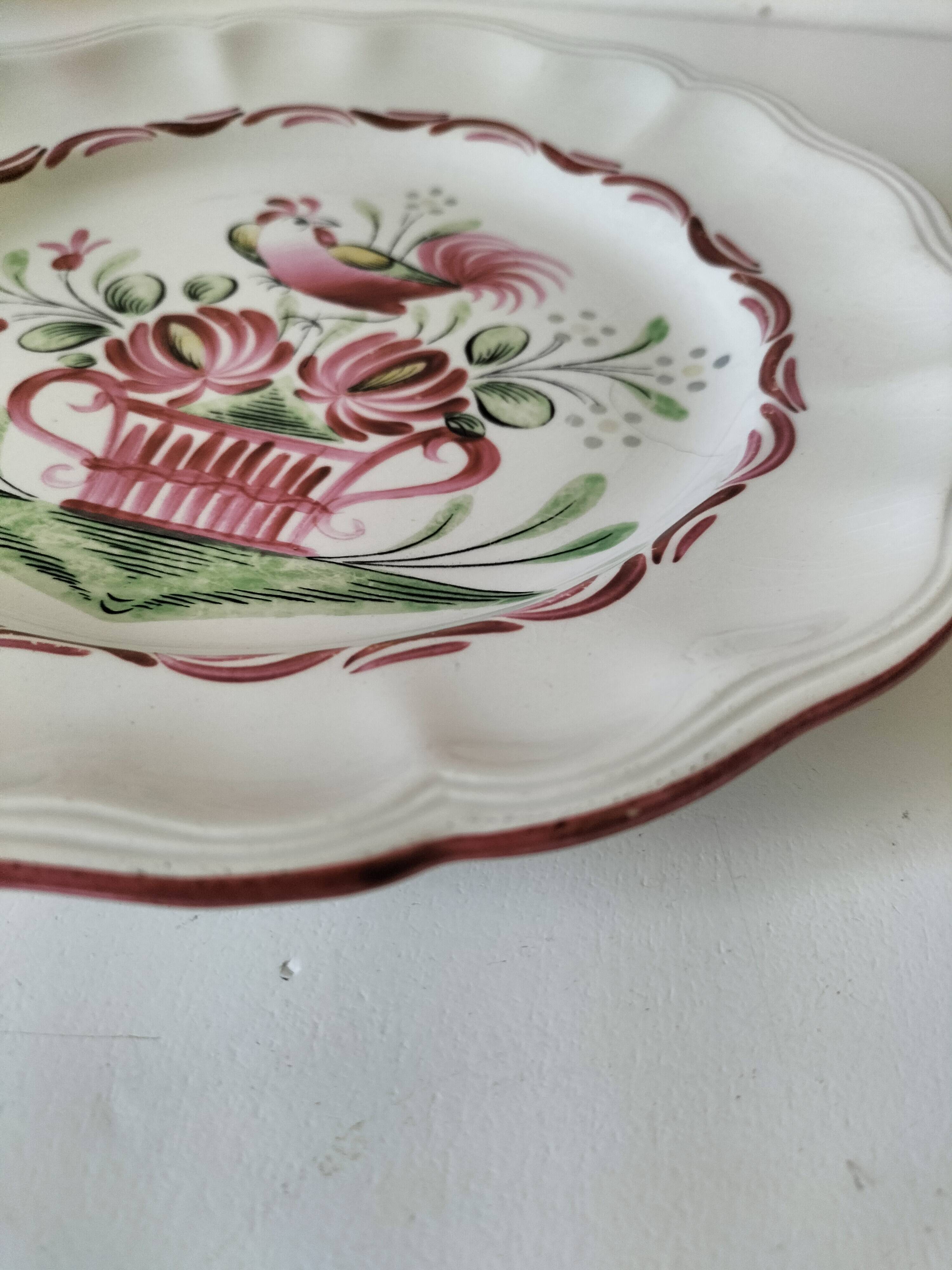 Antique plate with rooster – Keller & Guérin Lunéville