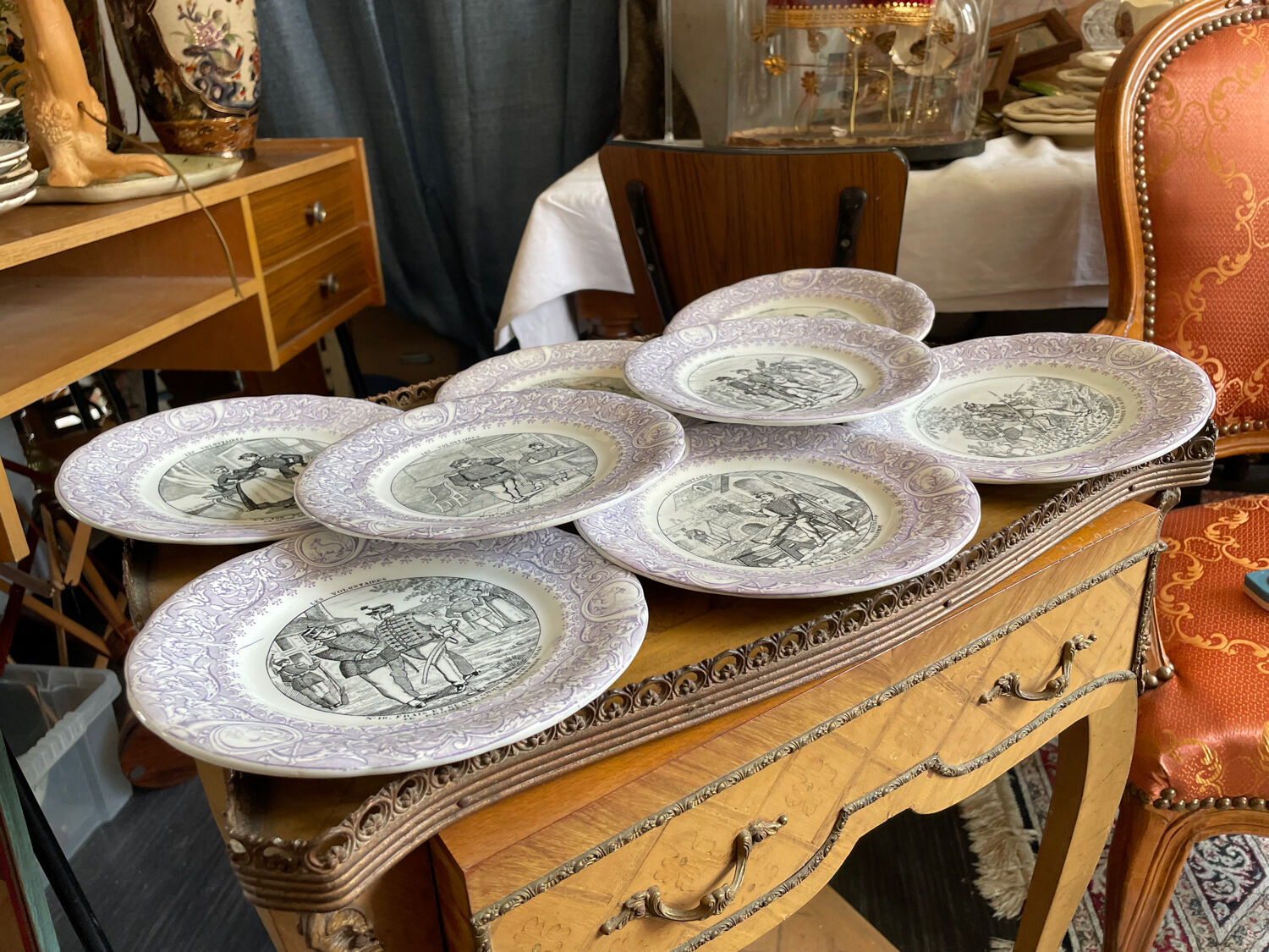 Set 8 Dessert plates Les Volontaires Faïence de Luneville