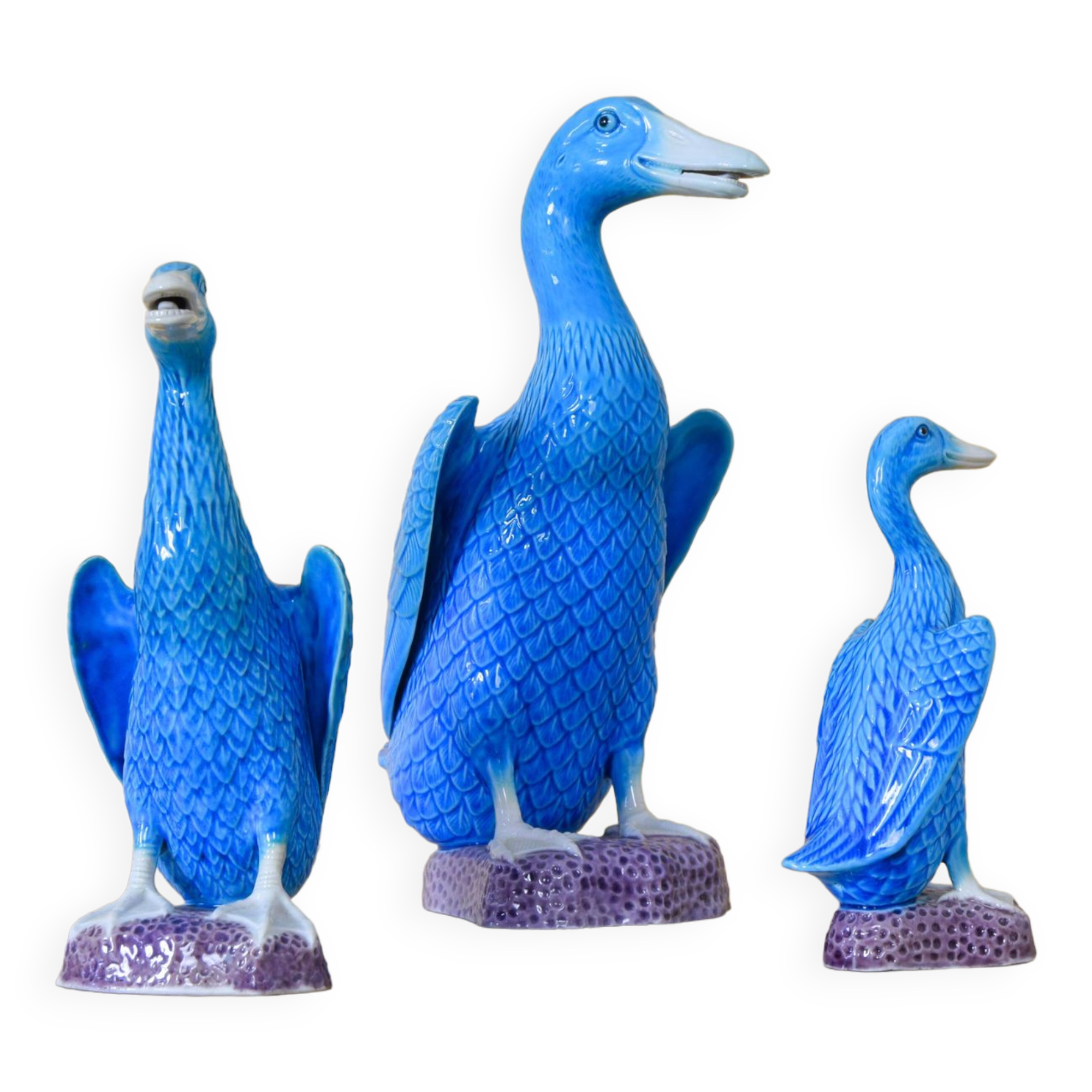 Set of three mid-century turquoise ducks, Chinese porcelain, 1950s