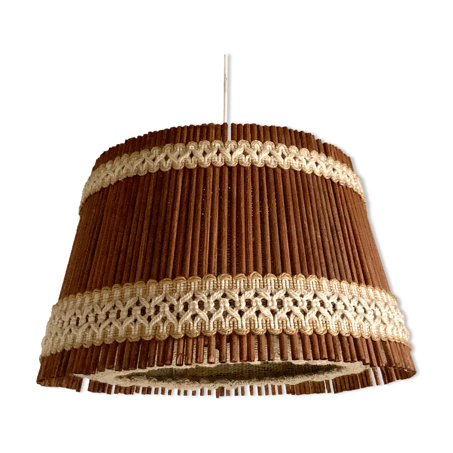 Vintage wool and rattan pendant lamp