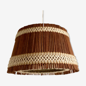 Vintage wool and rattan pendant lamp