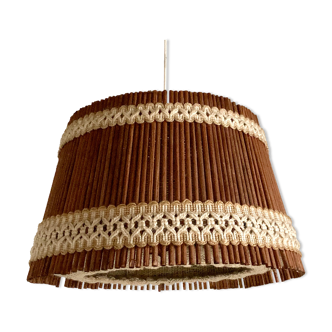 Vintage wool and rattan pendant lamp