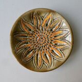 Enamelled ceramic dish, flower, Perigordine pottery, 60s