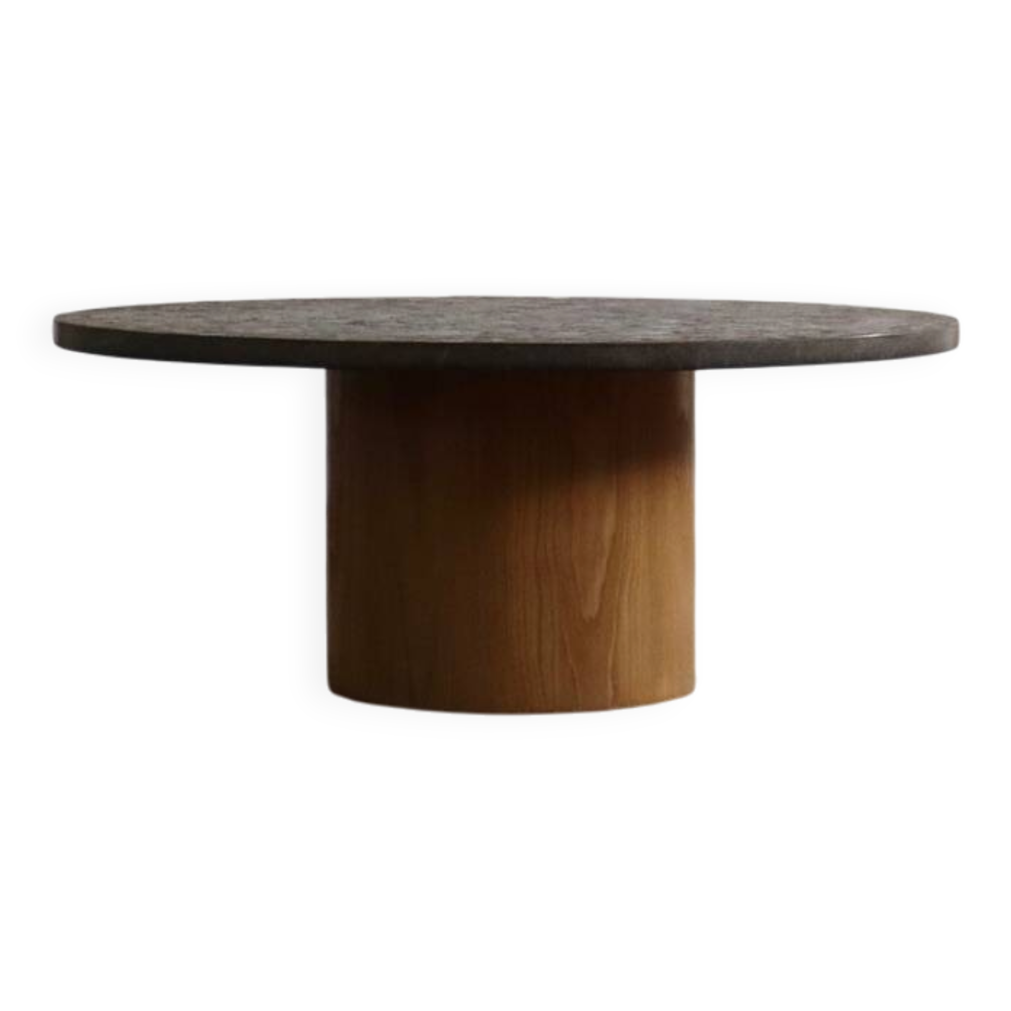 Peter Draenert studios coffee table in fossil stone and oak, Germany 1970s