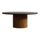 Peter Draenert studios coffee table in fossil stone and oak, Germany 1970s