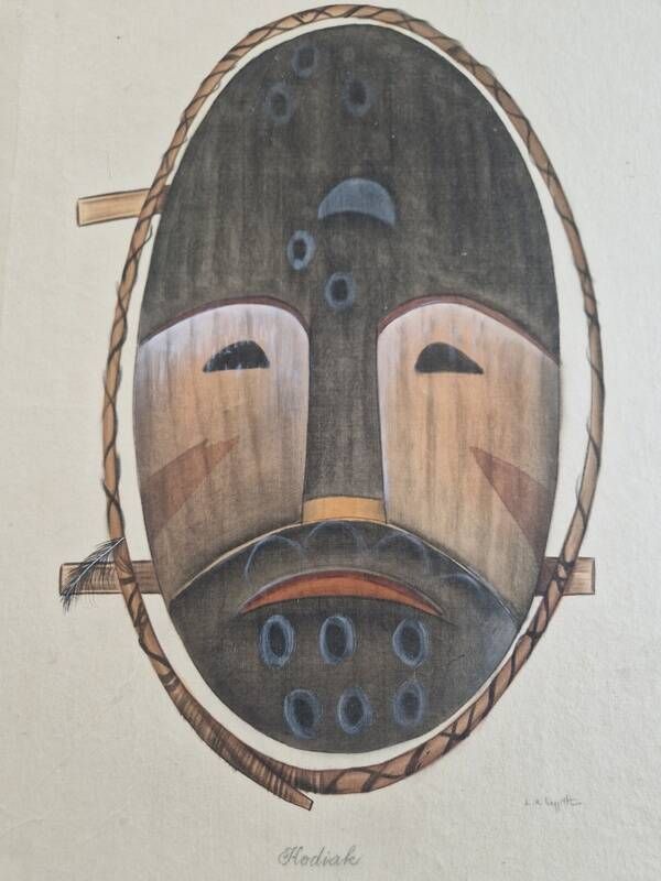 La Roche Laffitte (Born in 1943) Watercolour drawing on silk - Mask