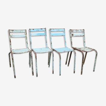 Four stackable metal garden chairs or bistro, Vintage, 1950s-1960s