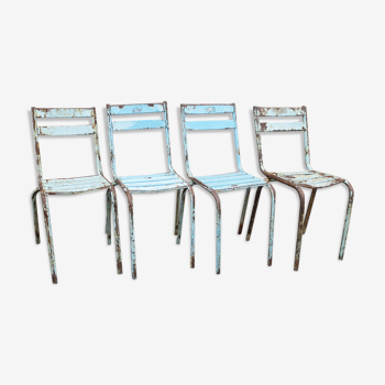 Quatre chaises de jardin ou bistrot empilables en métal, vintage, années 1950-1960