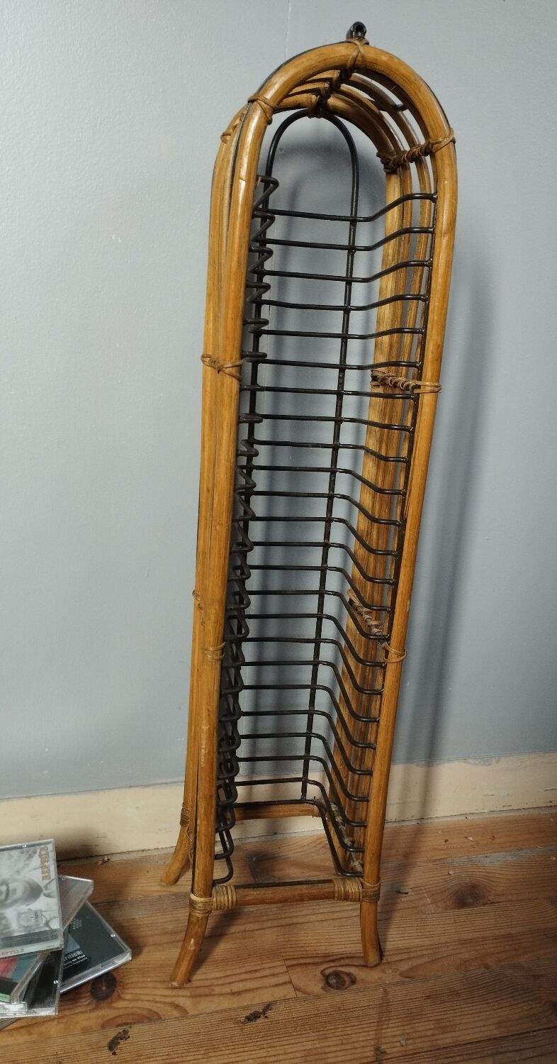 Column shelf range 24 CD metal and bamboo, 80s