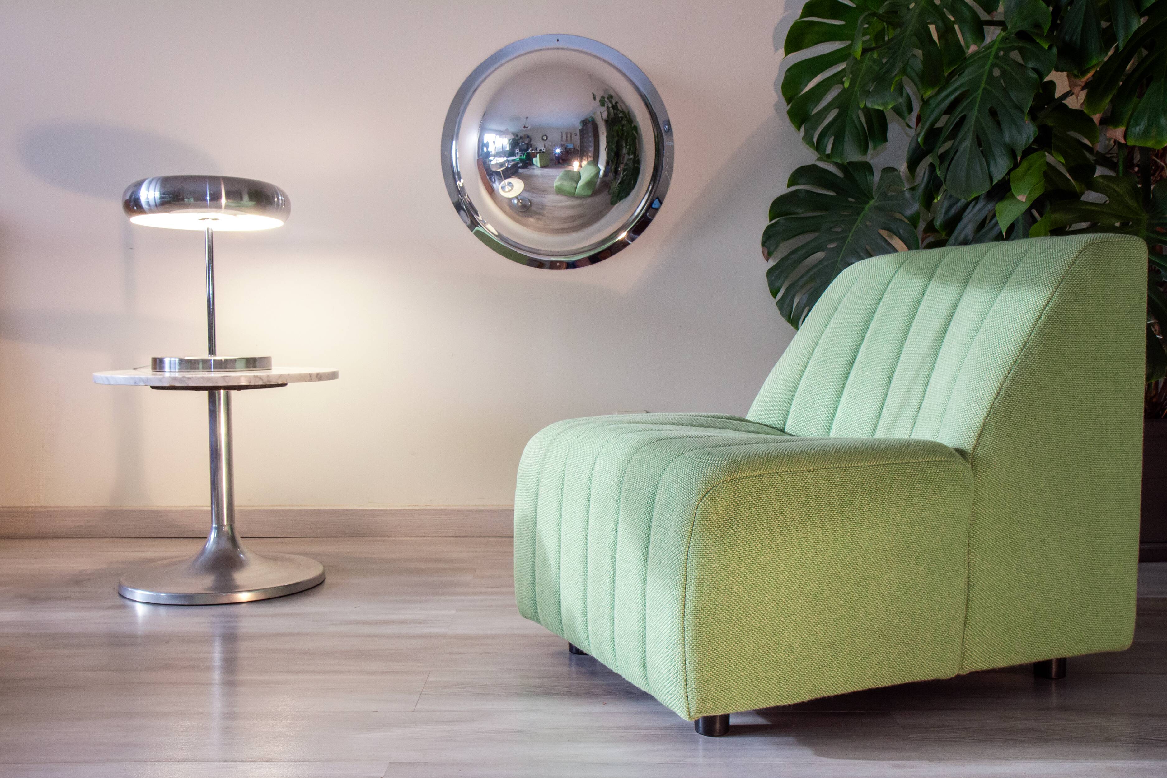 Armchair 1980s water green wool fabric