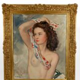 Nude portrait of a young woman with a headscarf, Maurice Ehlinger, Circa 1940