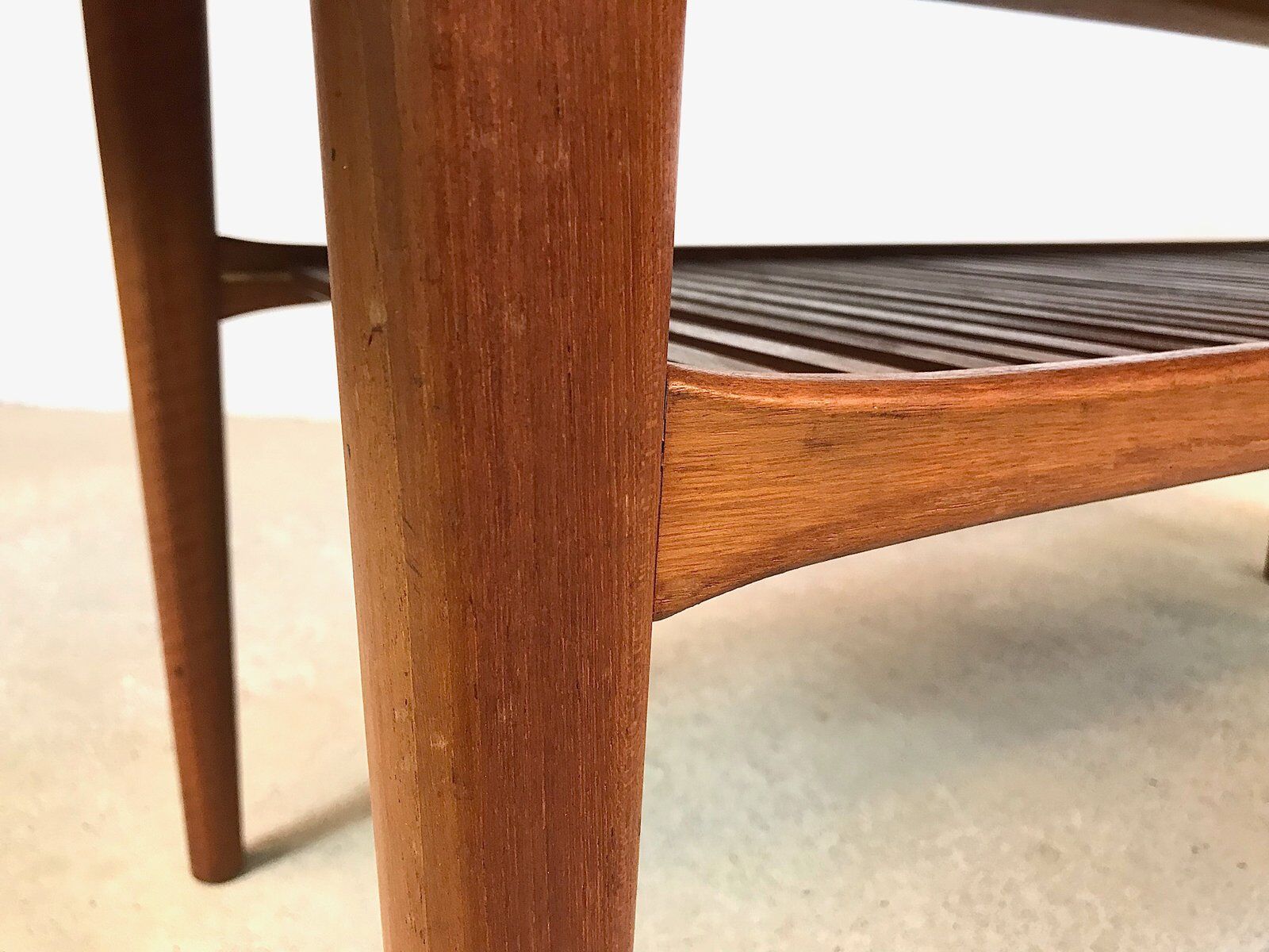 Scandinavian teak coffee table with slatted shelf, Denmark 1960s