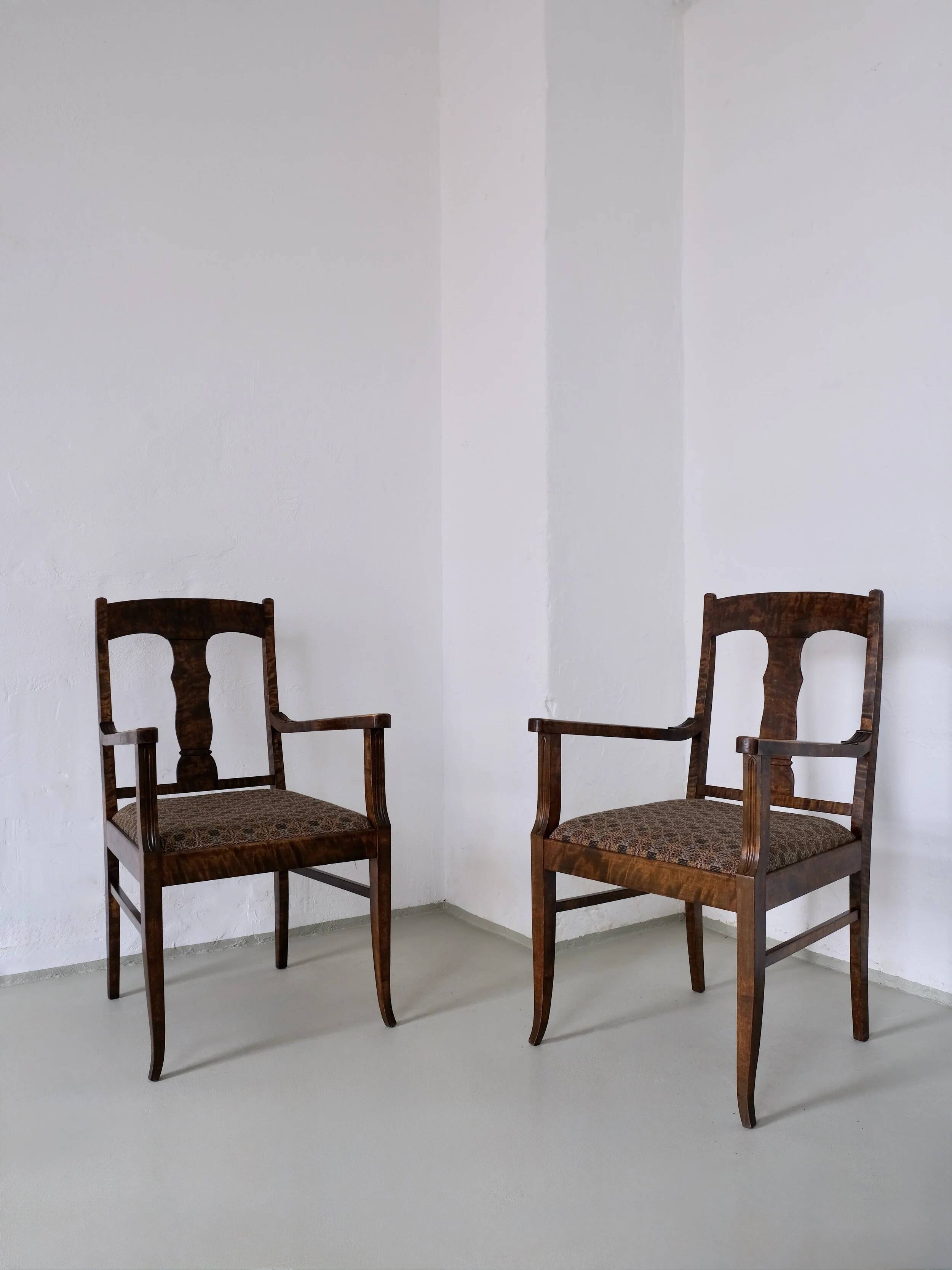 Biedermeier satin birch armchairs | Sweden | set of 2